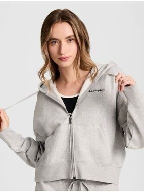 Champion Light Gray Cropped Fleece Zip-Up Sweatshirt